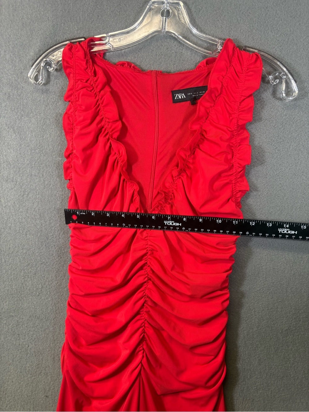 Zara Sleeveless Ruffled Red Midi Dress Sz. S - Picture 2 of 6